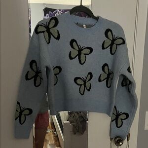 Butterfly Motif Light Blue Sweater
